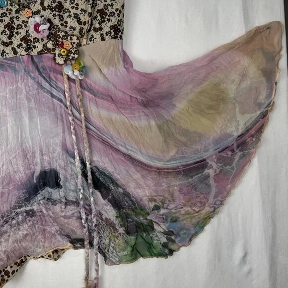 Vintage Y2K Festival Boho Fairy Babydoll Mixed Media Top Adjustable Straps Large - Picture 4 of 11